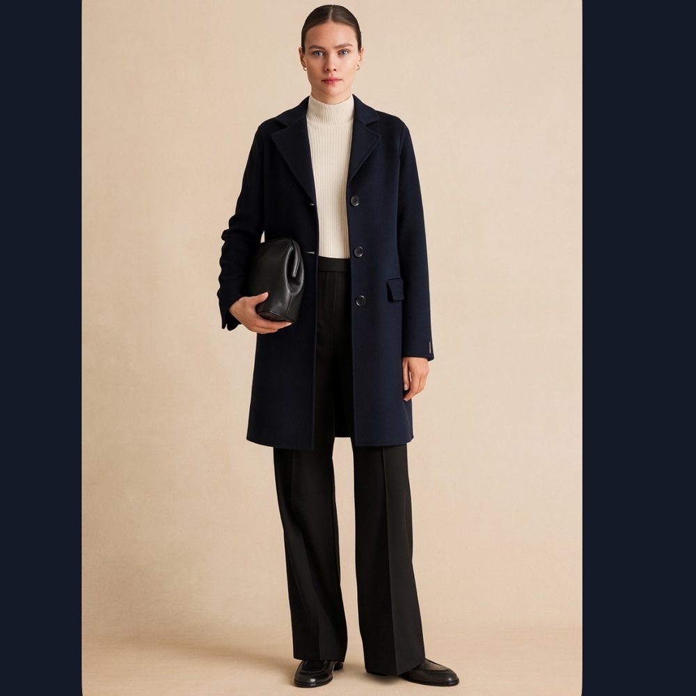 Tahari Wool Handmade Black Long Lined 3 Button Coat Women's Size Small NWOT!